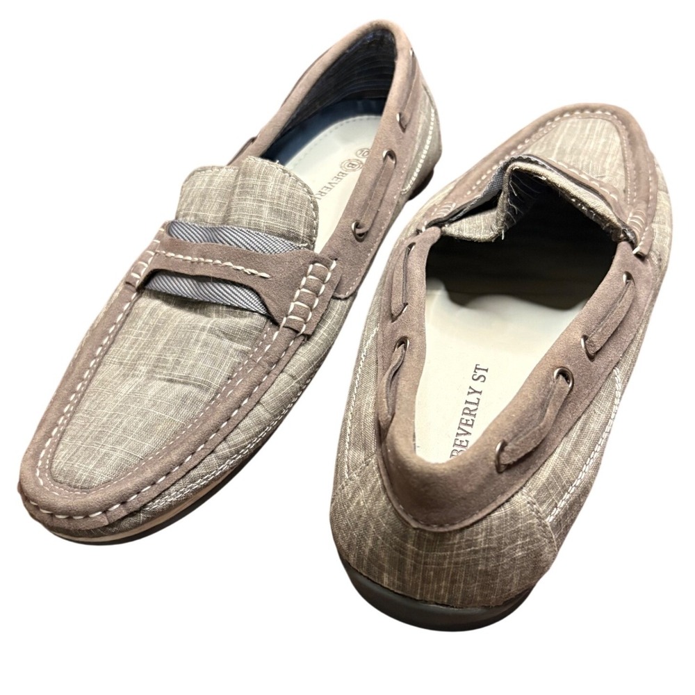 Beverly St Bynum Womens Grey Textured Fabric Slip On Loafers Size 10 Moc Toe